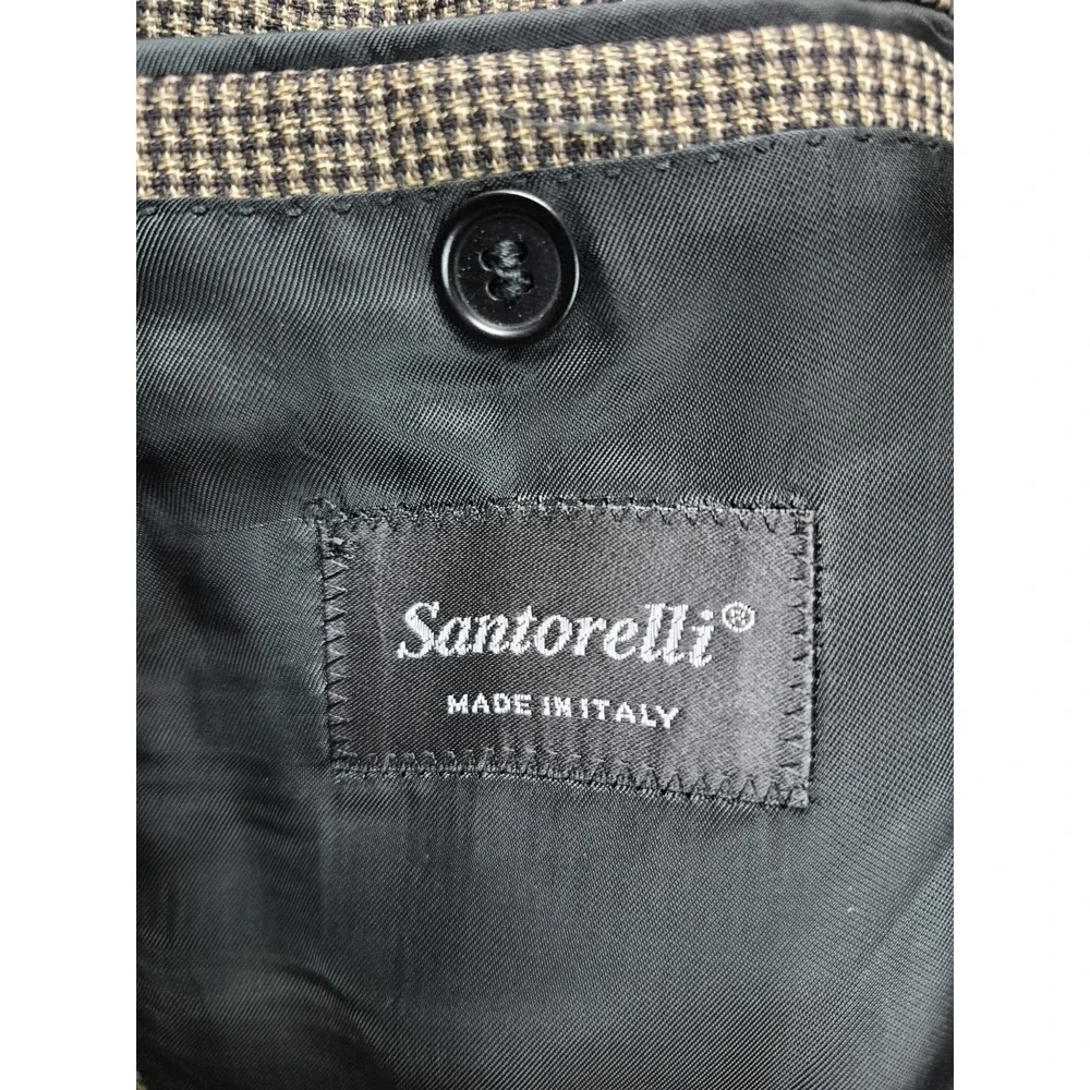 Santorelli Mens Wool Sports Coat 42S Beige Italy 3 Button Check Blazer